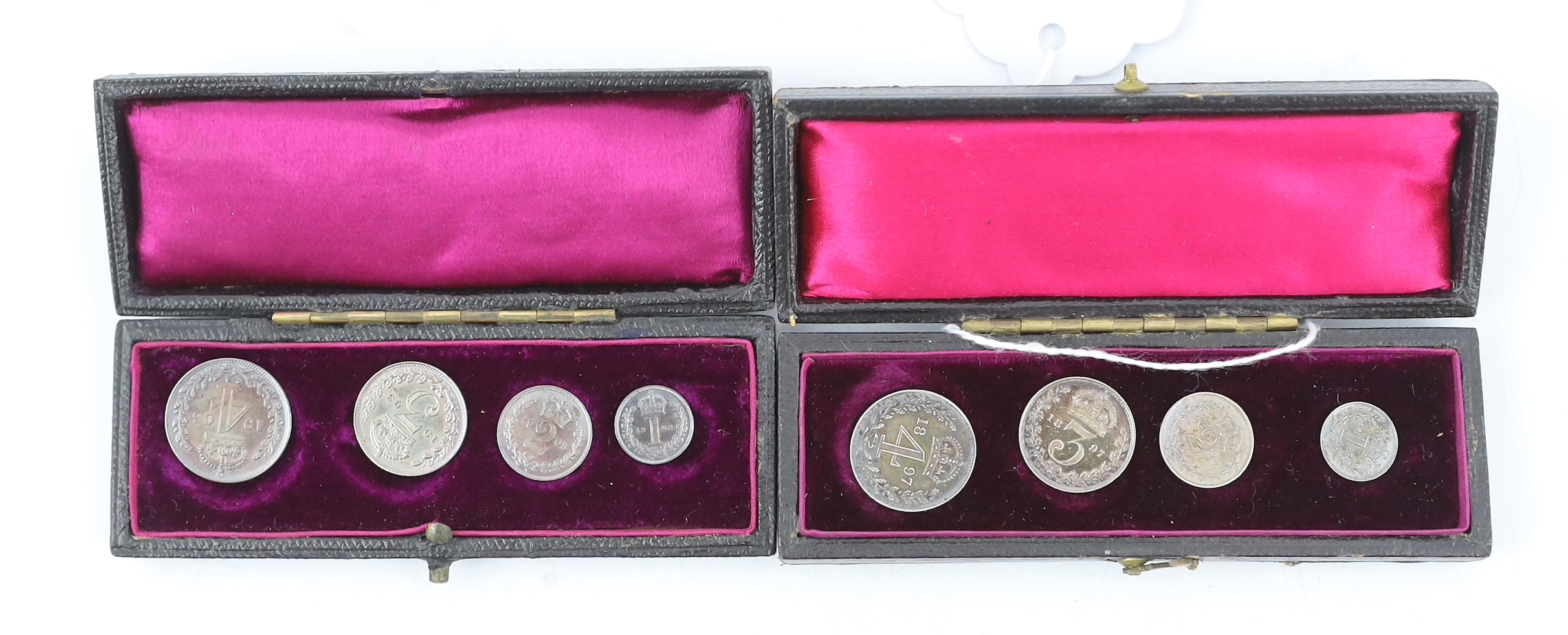 British coins, cased Victoria maundy coin set 1897, and cased Edward VII maundy coin set 1903 (2 cases)